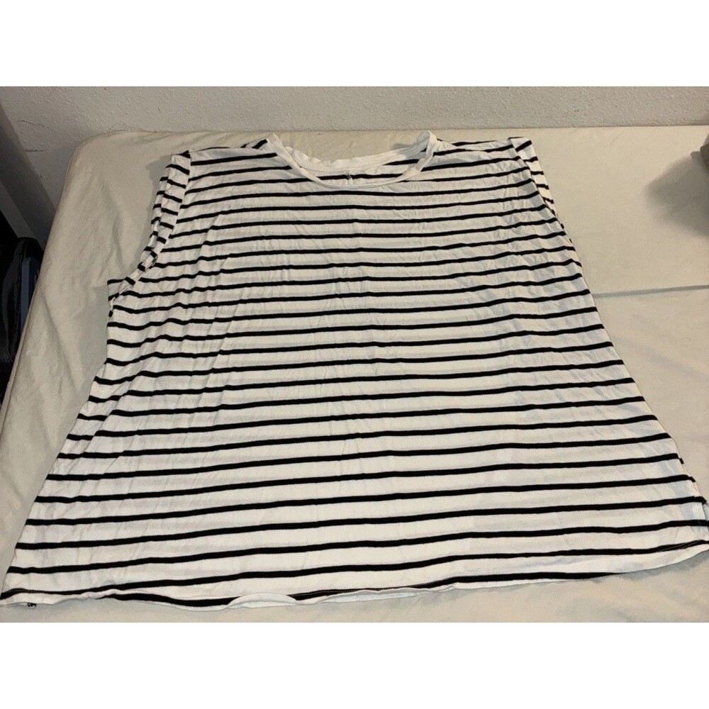 Ava Viv 3X Striped Navy Blue & White Cap Sleeve Blouse